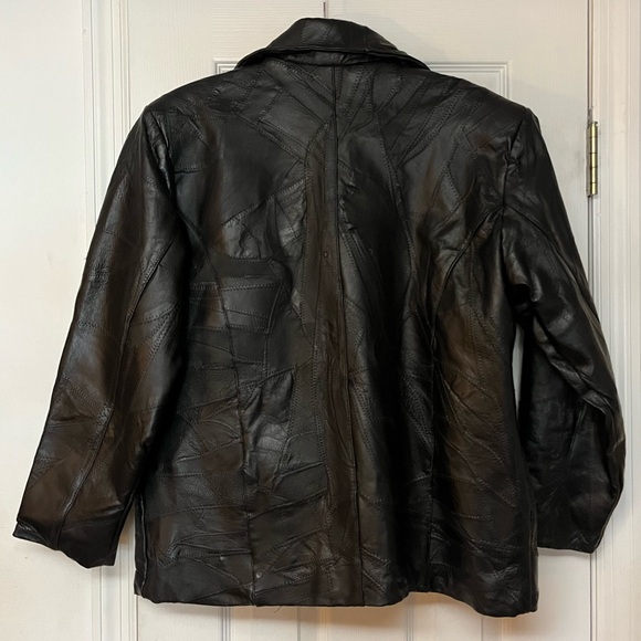 Vintage Flight Path Black Genuine Leather Monochromatic Patchwork Zip Up Jacket - Picture 8 of 9
